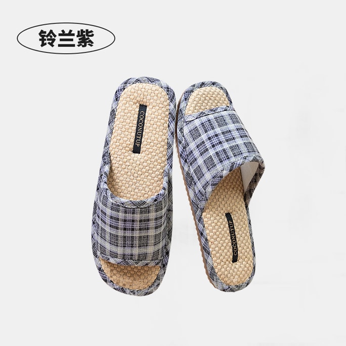 New High-end Linen Plaid Home Breathable And Non Slip Cool Slippers Linglan Purple 36/37