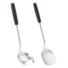 [중국 직배송] 바이링커 주걱 및 긴 손잡이 숟가락, 2피스 조리 도구 세트, 화상 방지 나무 손잡이가 있는 범용 주걱 및 숟가락