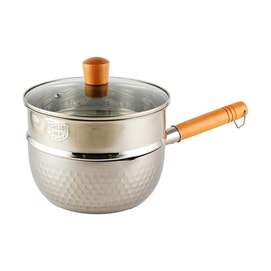 日本YANOSAKU矢之作 日式錘紋不銹鋼雪平鍋 一人食鍋蒸煮兩用小奶鍋 20cm附蒸汽 燃氣電磁爐通用