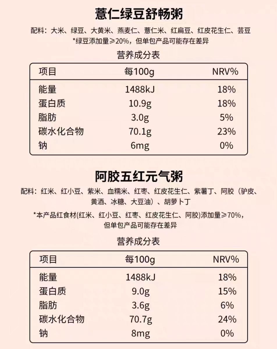 【中國直郵】 燕之屋 燕之坊 七日女神粥五穀雜糧粥組合粗糧八寶粥原料阿膠山藥700g