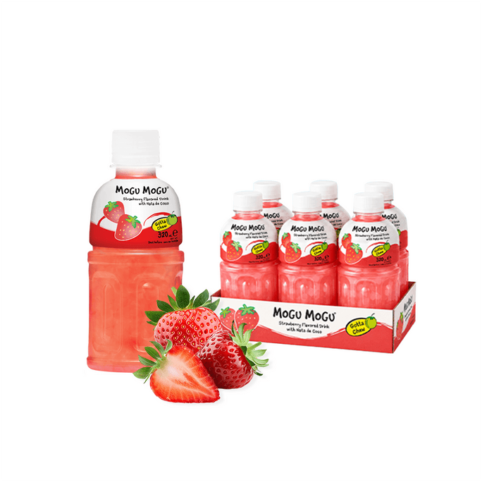 태국 MOGU MOGU 딸기맛 음료와 코코넛 젤리 320ml 병 6개입