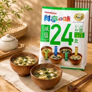 Ryotei No Aji Low Sodium Instant Miso Soup, Assorted 4 Flavors, 12.9 oz【Japanese Miso Soup 20% Less Sodium】