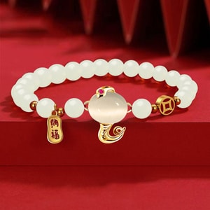 【中国直送】HSPM 新品 蛇 幸運 赤糸 干支 縁起ブレスレット ホワイトビーズ + 蛇 幸運ブレスレット F