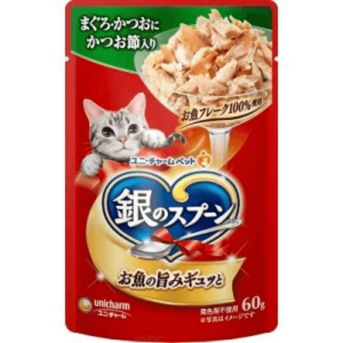 【日本直郵】UNICHARM PET尤妮佳寵物 貓咪營養食袋裝 鮪魚&鰹魚口味60g