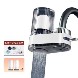【中國直郵】 HSPM 新款家用廚房水龍頭淨水器濾水除氯裝置 過濾器 電鍍白 一機二芯款 1套裝