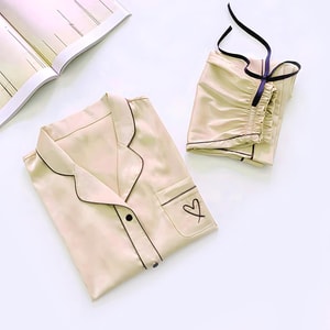 蒂仙儿 夏天冰丝睡衣家居服 口袋爱心 香槟色 XL码