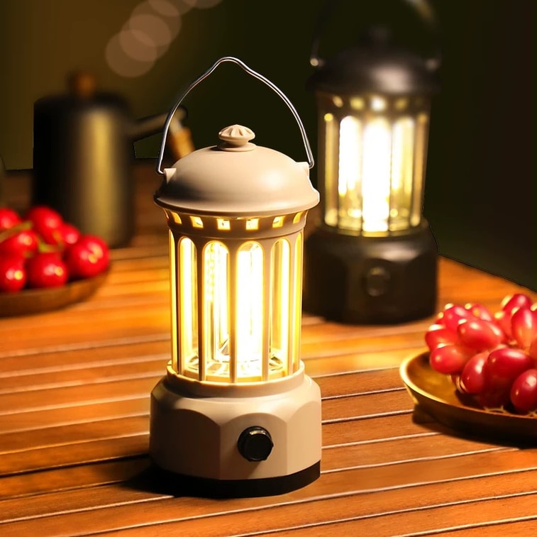 【North America】Retro Rechargeable Outdoor Camping Tent Lamp Courtyard Ambiance Light LED Lighting Handheld Lantern 6