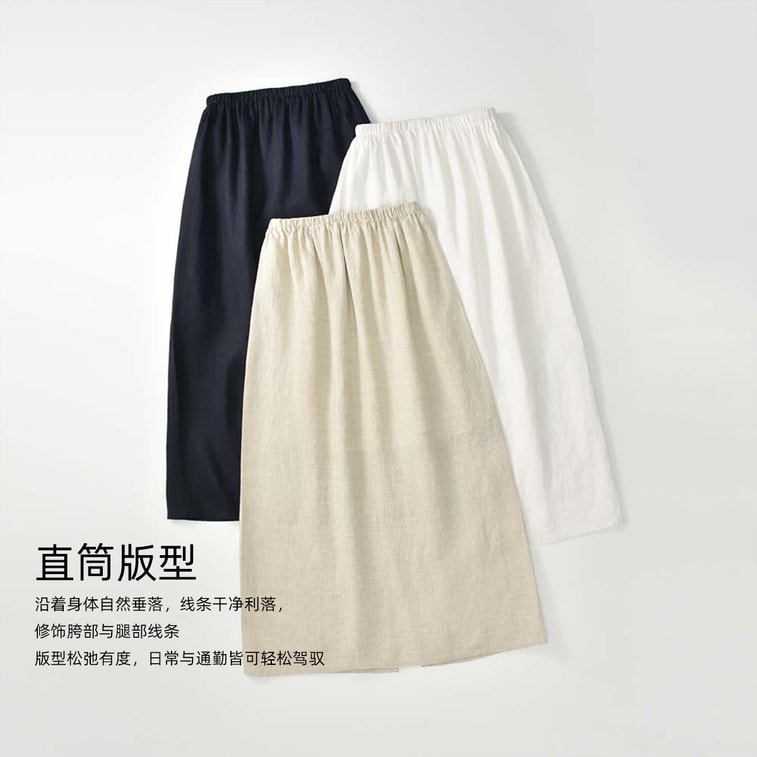 【중국 직배송】 HSPM 100% 마 반신치마 화이트 M 1개 올드머니룩 여성 허리 밴딩 스트레이트핏 단색 텍스처 뒷트임 스몰 A라인 스커트 7