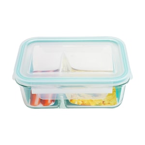 670ml 용량의 칸막이 유리 식품 용기 (밀폐형, 전자레인지 사용 가능)