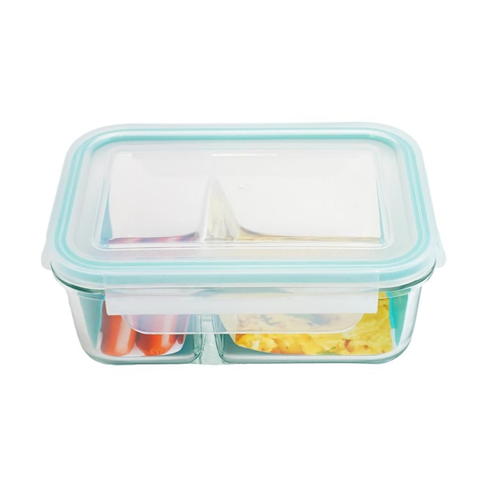 670ml 용량의 칸막이 유리 식품 용기 (밀폐형, 전자레인지 사용 가능)