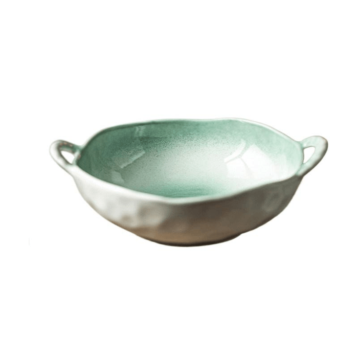 High Color Double Ear Stone Pot Noodles In Soup Bowl Ceramic Tableware Japanese Household Jade Green Bowl 22cm * 7cm