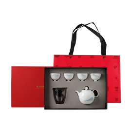 Blue Print Oriental Jingdezhen Ceramic Chinese Tea Pot Tea Set Stone - Qianli Jiangshan (Pot1, Cups4, Fair Cup1, Packagi