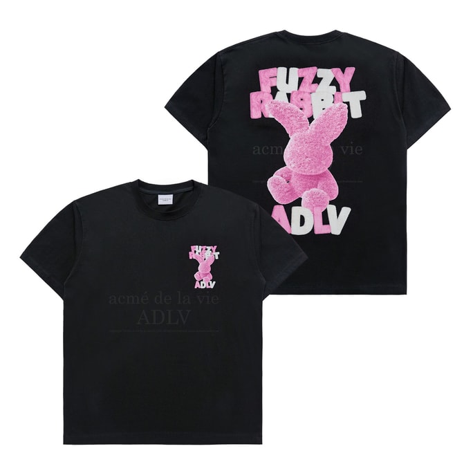 DOODLE FUZZY RABBIT SHORT SLEEVE T-SHIRT BLACK SIZE 1