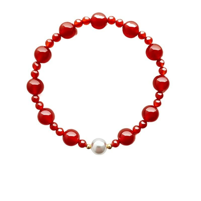 【中国直邮】 故宫文创 宫里上新 红玛瑙手串女款天然玉石红色手链串珠 鸿运福 16-17厘米