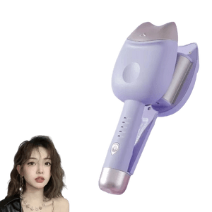Cat Head Egg Curling Wand – 32mm French Lazy Waves, 110V-220V Worldwide Voltage, 5 Adjustable Temps & 30s Fast Heat, Ceramic Glaze Anti-Tangle, Sakura Pink / Romantic Purple – 1 Set