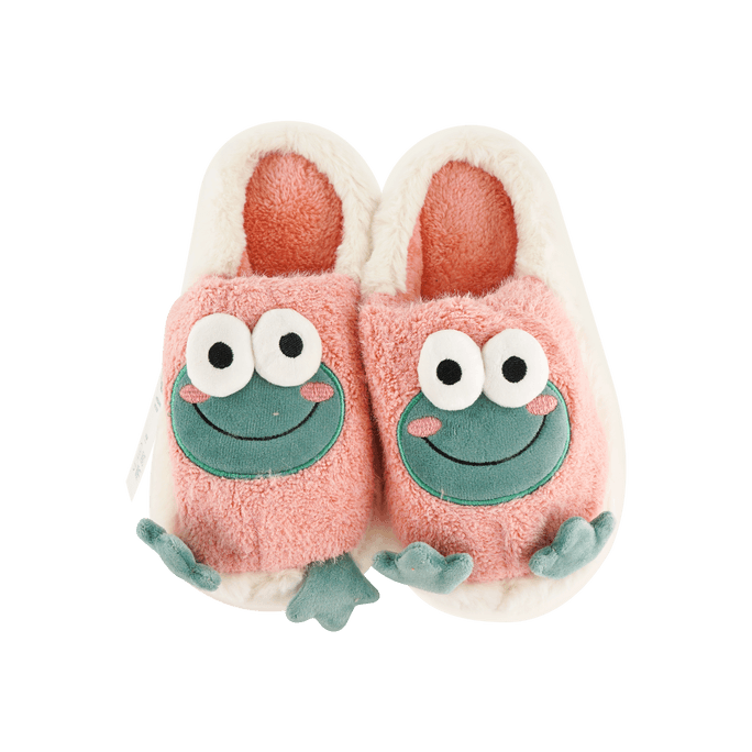 Fuzzy Slippers Furry Slides Pink Frog Size  40-41