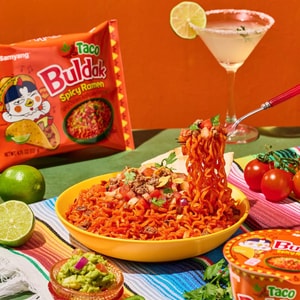 Taco Buldak Spicy Ramen Noodles ,Spicy Chicken Artificial Flavor Instant Noodle ,6 Cups, 15.84oz