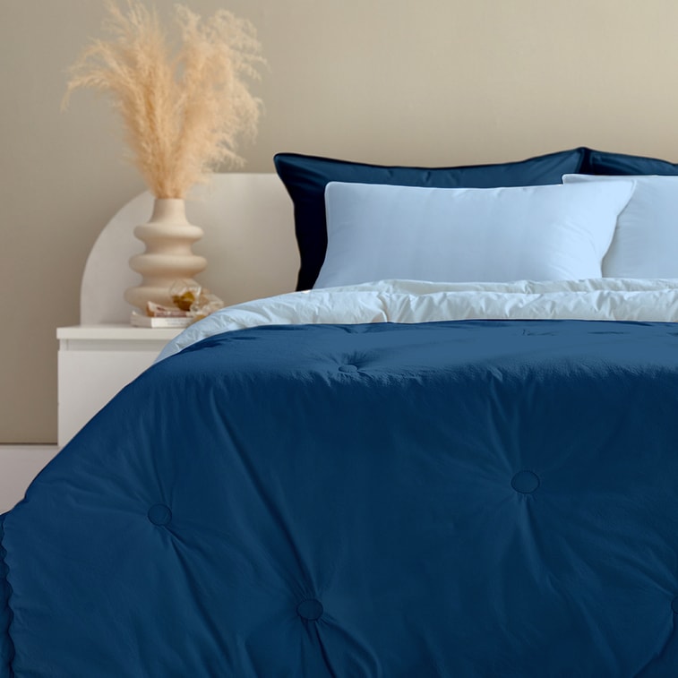 DREAM HIGH-DENSITY COTTON REVERSIBLE COMFORTER SET - BLUE/NAVY (US Queen) 3