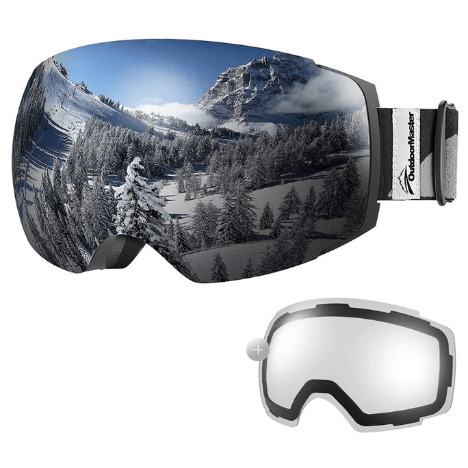 滑雪必备PRO雪地眼镜+镜片套装OutdoorMaster 美国国家滑雪队的官方合作品牌 男女通用 —黑灰色镜框VLT 10%灰色镜片+VLT 99%透明镜片