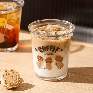 川岛屋 卡皮巴拉透明玻璃咖啡杯子 ins果汁饮料牛奶杯子 三只水豚 330ml