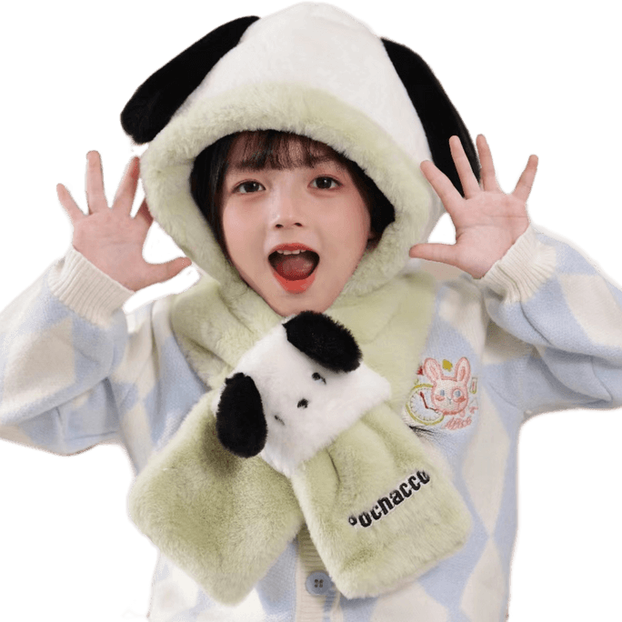 【中國直郵】三麗鷗兒童可愛保暖一體兩用帽子圍巾 秋冬防風護耳保暖帽 帕恰狗 1件| *預計到達時間3-4週