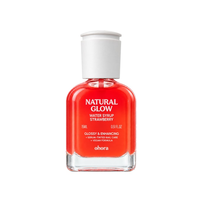 Natural Glow Water Syrup Nail Strengthener, 딸기 쉬어 핑크, 로즈 워터 & 펩타이드, 글로시 마감, UV 램프 불필요, Lovefreshpaint 추천, 15ml/0.51 Fl.oz.