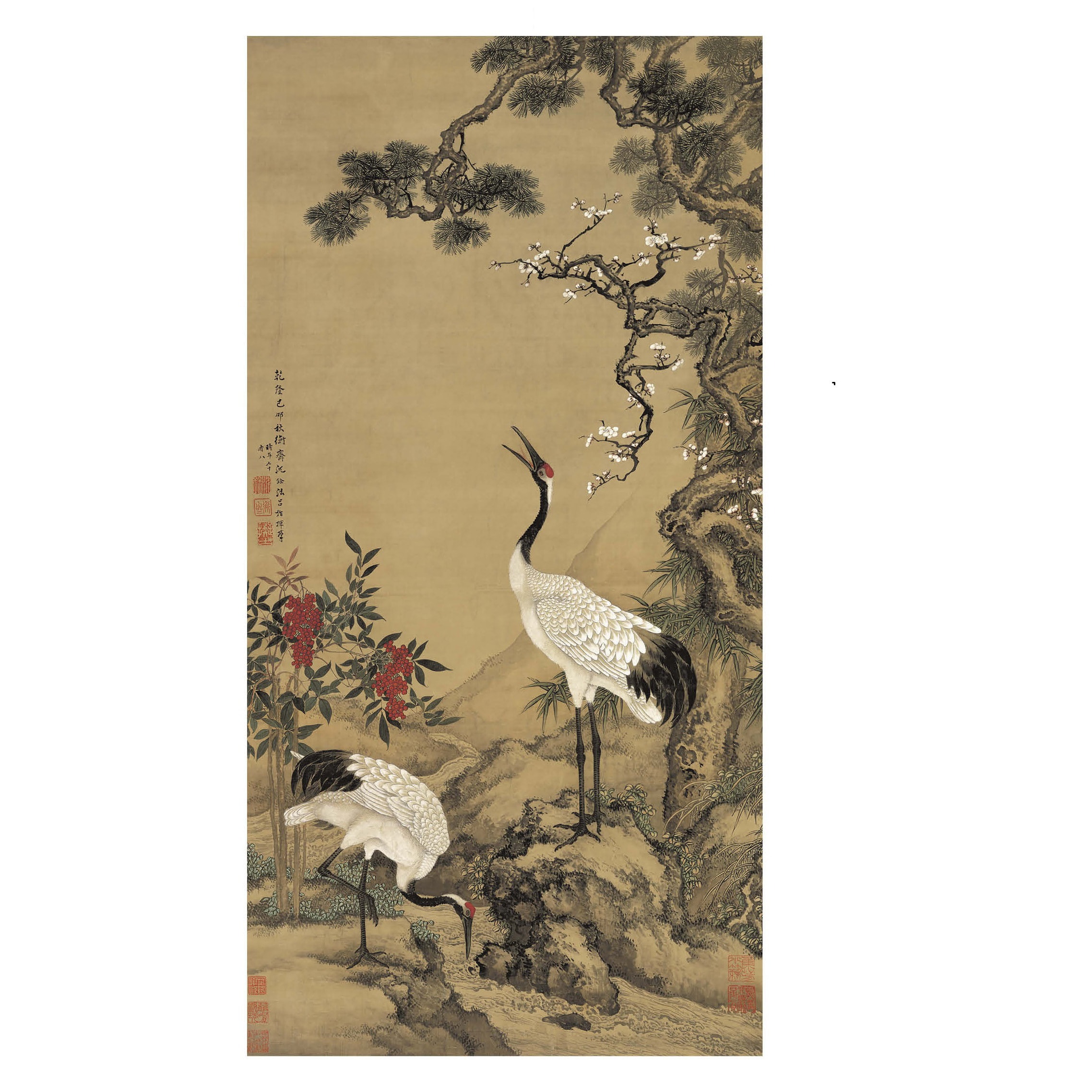 沈鍂 梅竹双鹤 中国画 掛け軸 水墨画 和室 玄関 茶室 壁掛け 美術品 沈