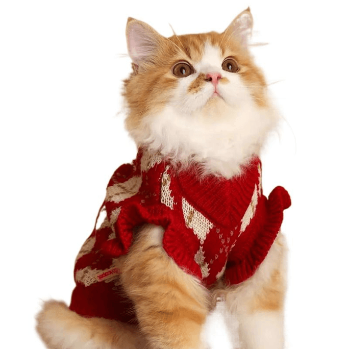 Cat Clothing For Autumn And Winter Warmth, Diamond-Embroidered Cherry Sweater, Size M, 6-9 Pounds, 39cm*1 Piece