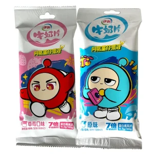 내몽골 특산품인 일리 우유 정제는 딸기맛과 오리지널맛 두 가지 맛으로 출시된 어린이와 유아를 위한 간편한 간식입니다 (32g x 2봉지).