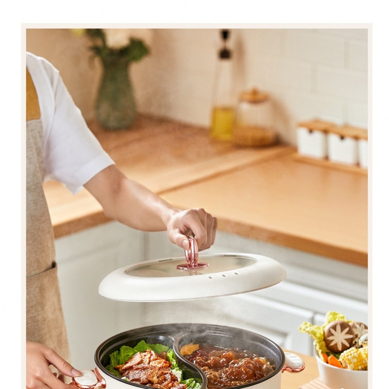 【中國直郵】 史迪熊 110v電鴛鴦鍋電火鍋家用電煮鍋一體大容量宿舍電炒鍋 6L 一個裝 白色