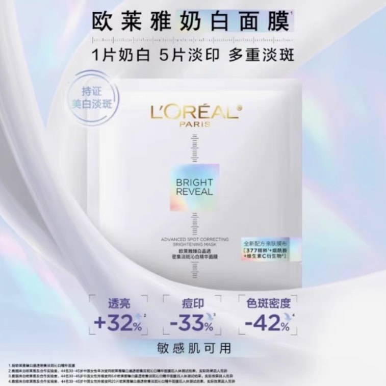 [홍콩 직배송] 로레알 파리 밀크 화이트닝 마스크 (5개입) - 나이아신아마이드와 비타민 C가 함유된 화이트닝 및 잡티 커버 마스크 | 밤새 수면 부족으로 인한 피부 트러블 개선 | 칙칙한 피부톤과 여드름 흉터 완화 | 민감성 피부에도 적합 4