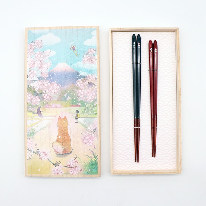日本製 兵左衛門箸箱 - 犬と桜（セット） - 桜