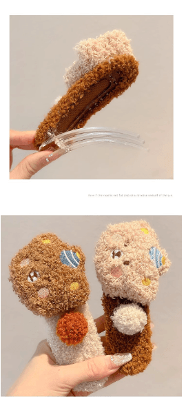 Cartoon Plush Bear Hair Clip - Large Side Bang Clip in Milk Brown, 1 piece