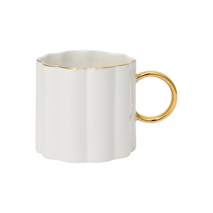 日本FRANCFRANC 金邊貝殼陶瓷馬克杯水杯 花邊精緻咖啡杯 白色
