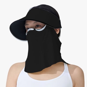 【中国直邮】 HSPM 夏季冰丝防晒磁吸面罩 防晒防紫外线遮阳帽 带面纱空顶太阳帽 黑色 F 1 顶