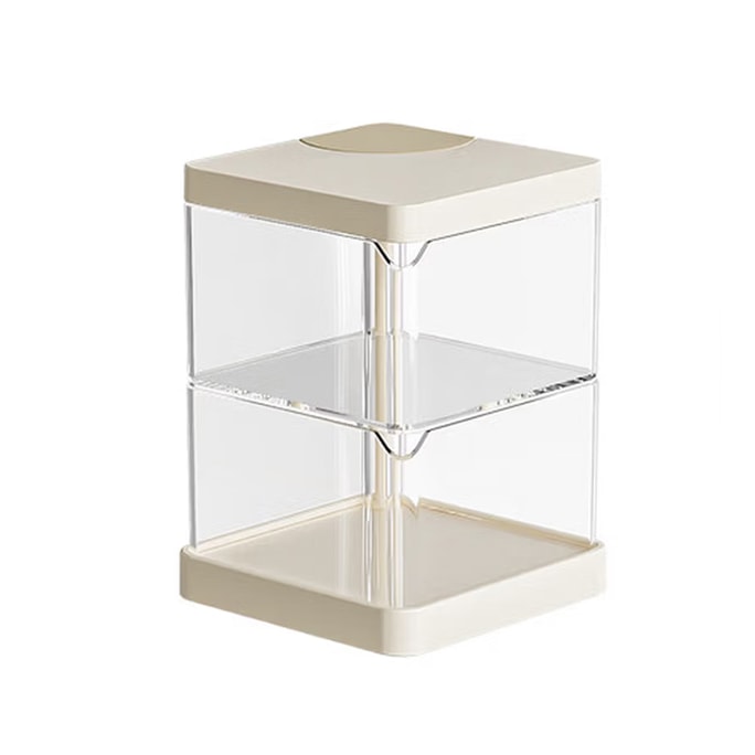 Double-layer Cream-colored Rotating Makeup Organizer, Dust-proof & Ventilated Beauty Blender Sponge Holder, Multi-purpose Desk Storage Box for Small Items