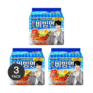 비빔면 - 국물 없는 차가운 매운 한국 인스턴트 라면, 5팩, 22.92 oz *3【3팩】【JK & RM's Pick】