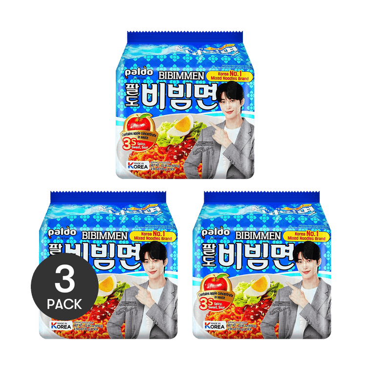 비빔면 - 국물 없는 차가운 매운 한국 인스턴트 라면, 5팩, 22.92 oz *3【3팩】【JK & RM's Pick】 3