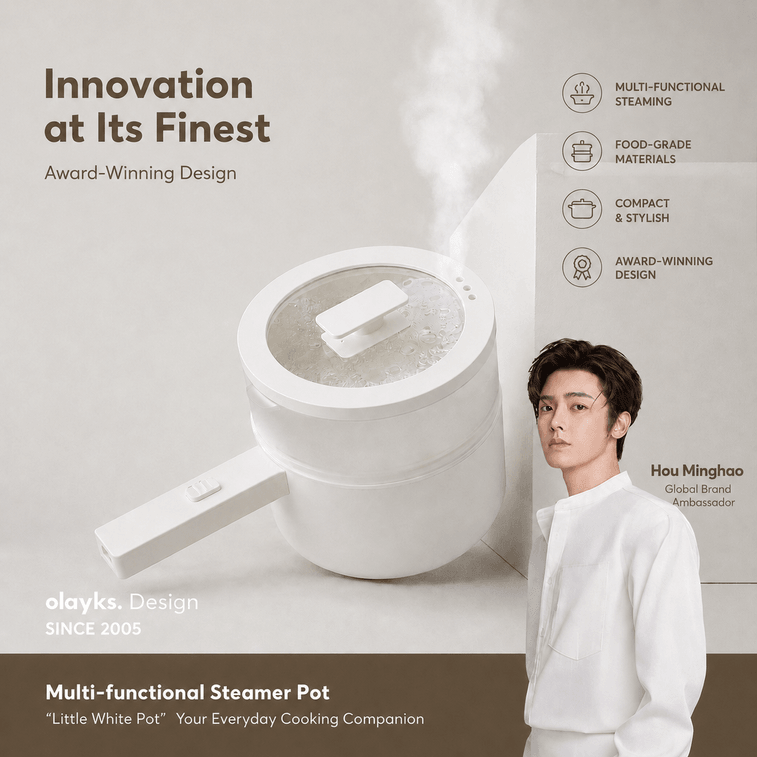 OLAYKS 【Édition Hou Minghao】Best-seller instantané Japon, Corée et Chine 【Émail breveté non toxique, contact alimentaire UE】100~120V Casserole électrique universelle 1.5L avec panier vapeur, cuiseur électrique multifonctionnel compact pour dortoir 14