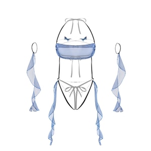 [中国から直送] Manyan セクシー ドリーミー ブルー バタフライ バンドゥ ボディスーツ オープンクロッチ付き - ブルー - フリーサイズ