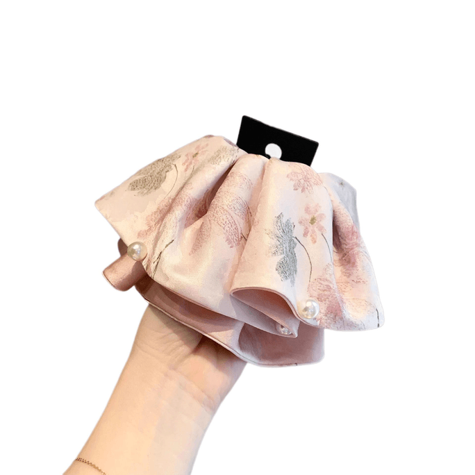 New Chinese-style elegant printed satin pearl ponytail clip, vintage hair claw for the back of the head *1 piece