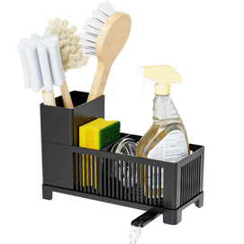 Bailingke 싱크대 수납 선반, 주방 조리대 수납 선반, 물기 제거 선반, 행주 및 세제 거치대, 다기능 스펀지 물기 제거 선반은 녹슬지 않는 플라스틱으로 제작되었습니다.