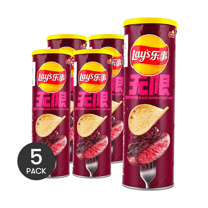 Black Pepper Rib Eye Steak Potato Chips, 3.17oz *5【5 Packs】