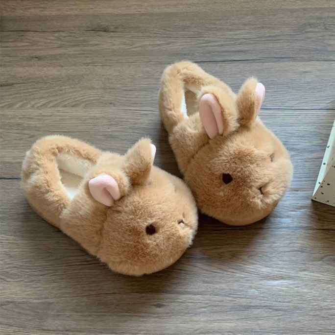 Caramel Bunny Closed-Back Slippers 36-37 【Cute & Warm】non-slip, Full Back. Soft Plush, 4cm Sole. Great For Home & Errands. [So Comfy]