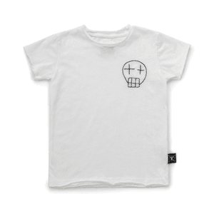 Nununu Kids EMBROIDERED SKETCH SKULL T-Shirt In White 18-24M