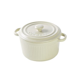 Ceramic Bowl, Steamed Egg Bowl, Oven Bowl With Lid, Air Fryer Bowl, Small Vertical Pattern Double-Ear Round Bowl- Cream White Lid 1 Piece