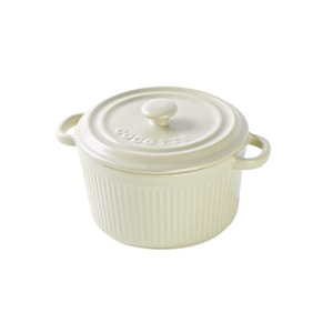 Ceramic Bowl, Steamed Egg Bowl, Oven Bowl With Lid, Air Fryer Bowl, Small Vertical Pattern Double-Ear Round Bowl- Cream White Lid 1 Piece