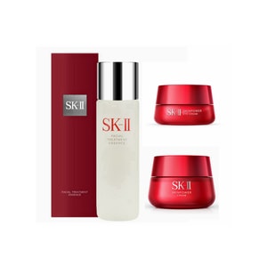 【日本直送】SK-II SK2 フェイシャル トリートメント エッセンス (230ml) + 新赤ボトル マルチクリーム (リフレッシング) 80g + アイクリーム (リフトアップ、ハリ、小じわ軽減) 15g 【移行期間中、新旧モデルをランダムに発送いたします】