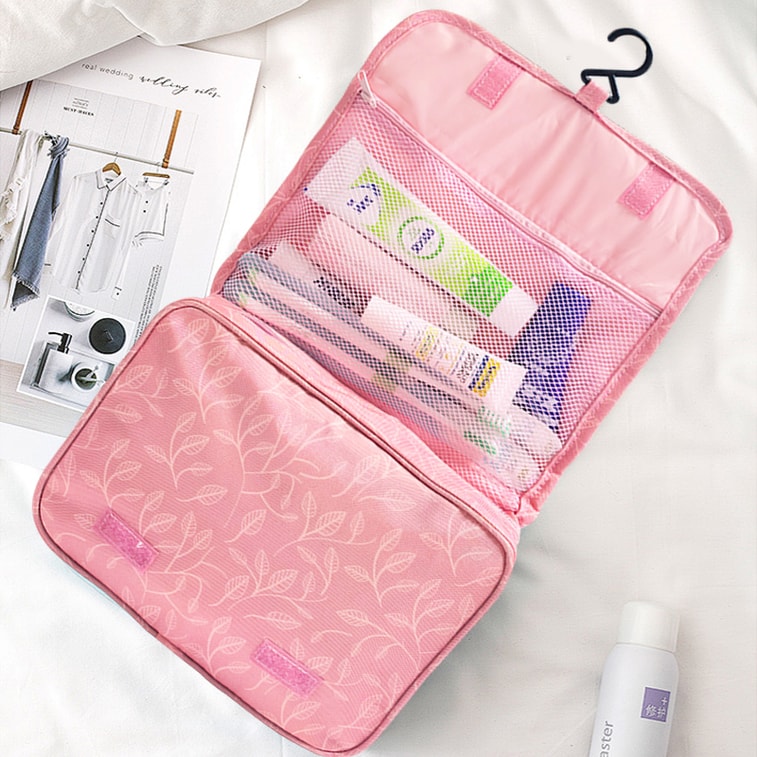 美国 法提娜干式分离洗漱包粉色一个 不透明旅行大容量分区收纳洗漱包 旅行轻便立式悬挂手提包可折叠体积超小【男士女士都可使用】 5