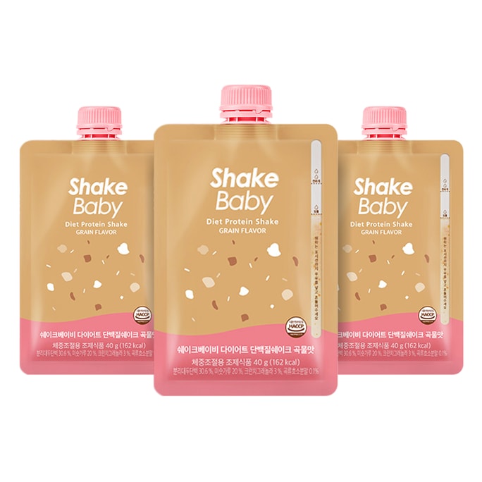 한국 SHAKE BABY 여행용 체중 감량 식사 대체 영양 쉐이크 고단백 저칼로리 복합곡물 40gX3컵